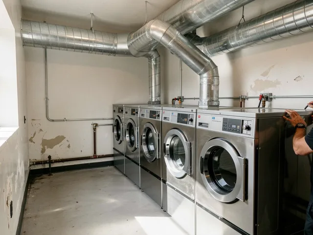 Macedonia Dryer Vent Cleaning team performing large-scale commercial dryer vent cleaning in Macedonia