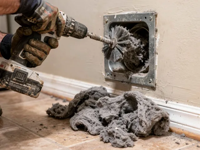 Certified Macedonia Dryer Vent Cleaning technician performing dryer vent cleaning in Macedonia